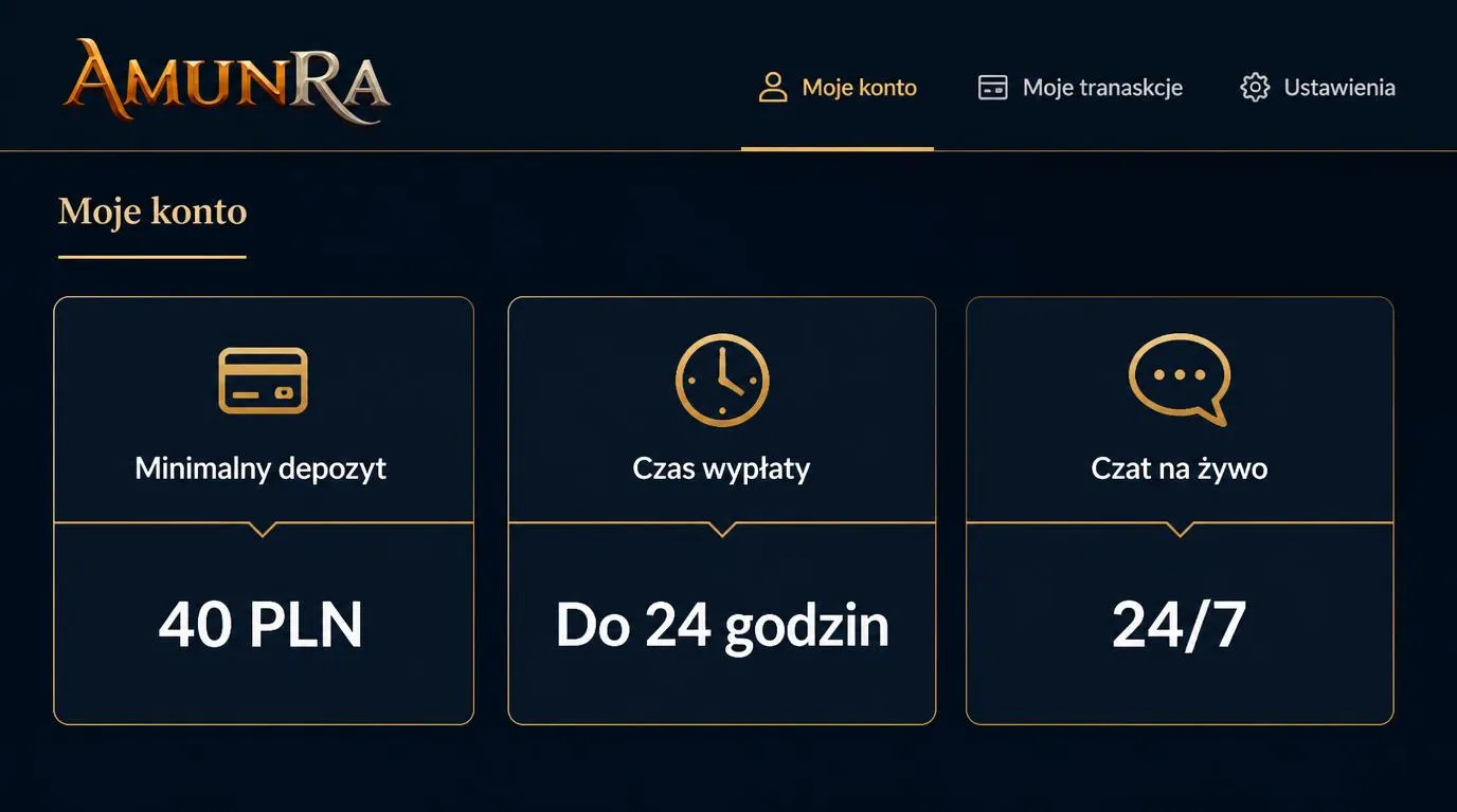 Ekran kasyna z depozytem 40 PLN, wypłatą do 24 godzin i czatem dostępnym 24/7